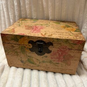 Vintage Wood Jewelry Trinket Box Floral Distressed